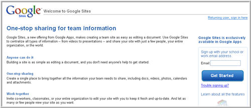 google sites homepage