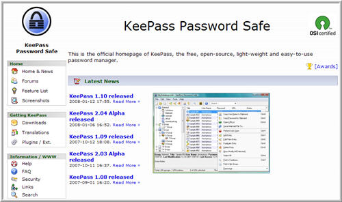 keepass password safe homepage